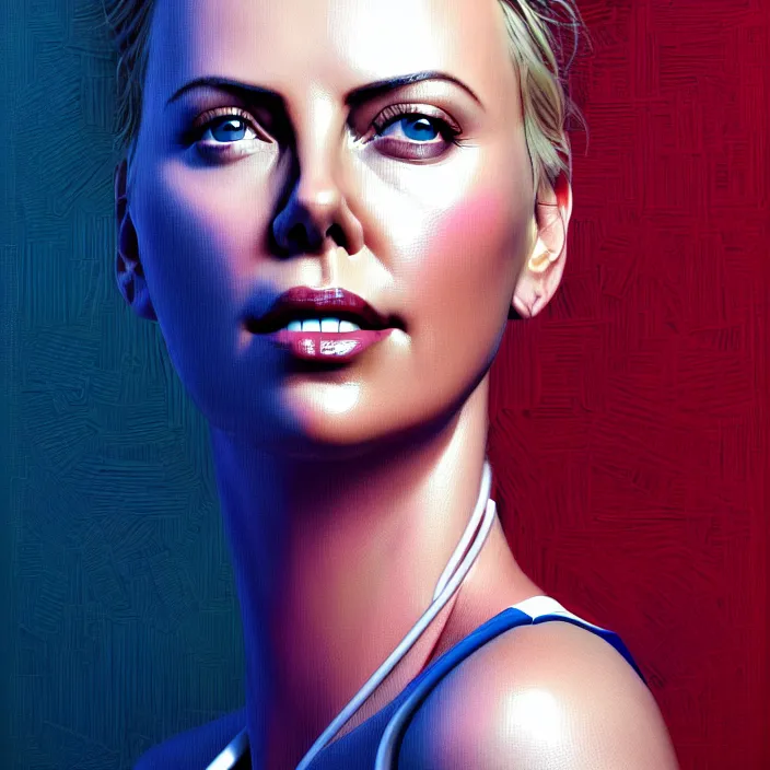 Image similar to portrait of charlize theron as a nurse. intricate abstract. intricate artwork. by tooth wu, wlop, beeple, dan mumford. octane render, trending on artstation, greg rutkowski very coherent symmetrical artwork. cinematic, hyper realism, high detail, octane render, 8 k, iridescent accents