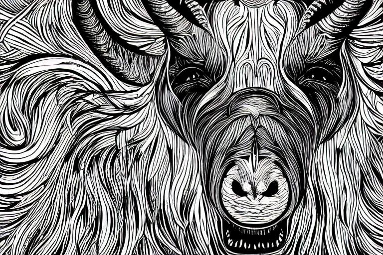 Image similar to a vector illustration of a mad goat in lowbrow art style, highly detailed, elegant, intricate