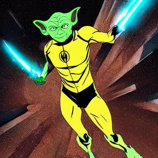 Prompt: reverse flash mixed with yoda