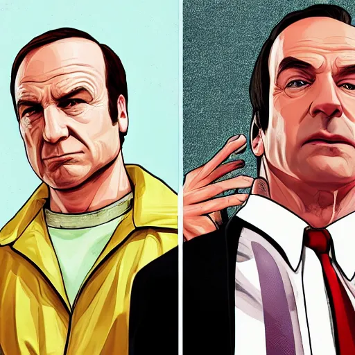 Prompt: GTA V cover art based on Better Call Saul, starring Saul Goodman, Bob Odenkirk