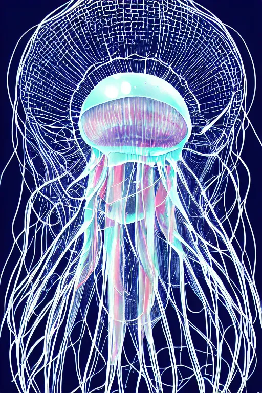 Prompt: the world inside a jellyfish, symmetrical, highly detailed, digital art, sharp focus, skeleton, trending on art station