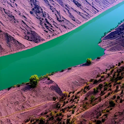 Prompt: still film of chenab river with purple landscape, 8 k, intricate, elegant