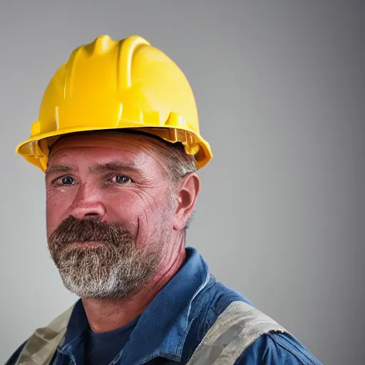 Image similar to a portrait photograph of a funny, hardworking, roughneck, 4 9 - year - old american oil - and - gas worker canon 8 5 mm f 1. 2 photograph head and shoulders portrait