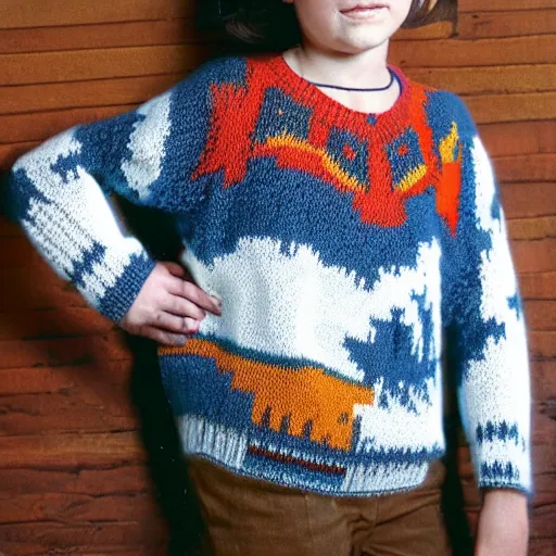 Prompt: massive attack mezzanine sweater knitting pattern for children intarsia chart picture jumper in dk yarn vintage