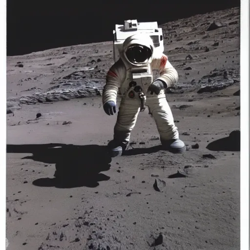 Prompt: polaroid carl sagan in a spacesuit on mars, with rover, detailed face
