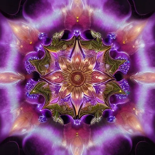 Prompt: a beautiful and detailed illustration of a black lotus with fractal fibonaucci sequence of glowing purple petals, in the style of magic the gathering, highly detailed, digital painting, god rays, volumetric lighting, octane render, 4 k resolution, art by artgerm and greg rutkowski and alphonse mucha, masterpiece, in a luminist baroque style