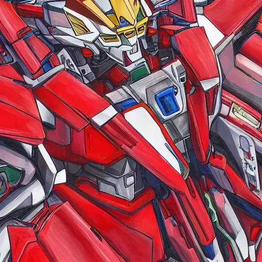 Image similar to Red colored Gundam of Nakamura Aya, hyper detailed art, 4k