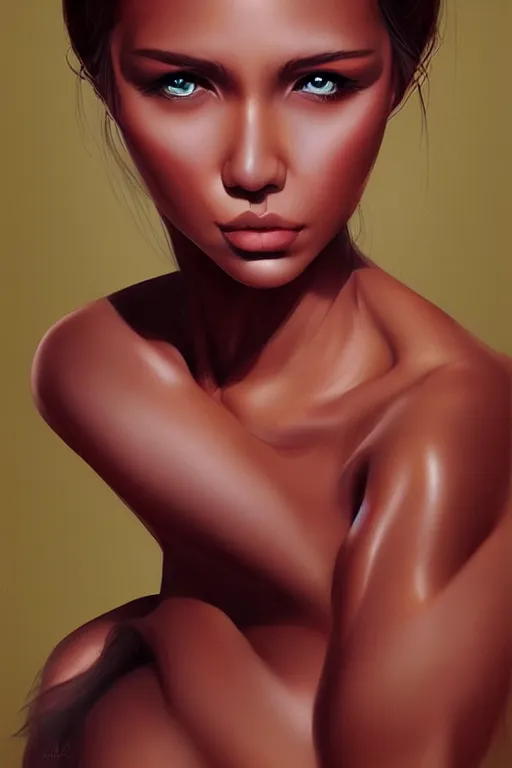 Prompt: Tanned beauty portrait by Artgerm and WLOP