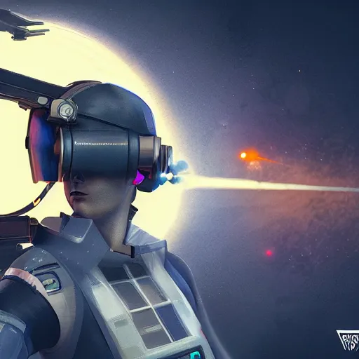 Prompt: a futuristic fighter pilot shooting a blaster, science fiction, scifi, concept art, trending on artstation,