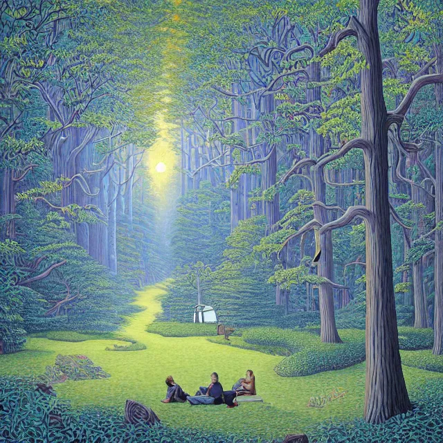 Prompt: a couch in the forest by rob gonsalves