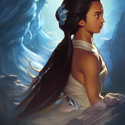 Image similar to Katara from avatar the last airbender, fantasy, intricate, elegant, highly detailed, digital painting, artstation, concept art, matte, sharp focus, illustration, art by Artgerm and Greg Rutkowski and Alphonse Mucha