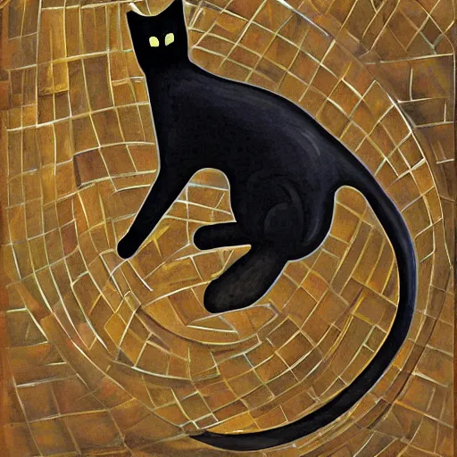 Image similar to an evil black cat sleeping in the style of gehry and gaudi