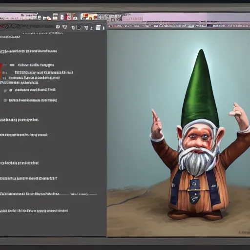 Image similar to gnome-designer panics about the deadline, detailed matter painting, ultra detailed