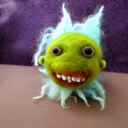 Prompt: a needle felted angler fish, needle felting art.