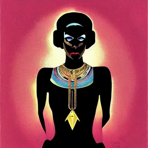 Image similar to thandiwe newton as the comic book character, death, a young and beautiful pale goth girl wearing a black vest and black punk hair, an ankh medallion hangs around her neck. dramatic makeup, the actress thandiwe newton, portrait by joshua middleton and coles phillips, kandinsky, egyptian iconography, film noir