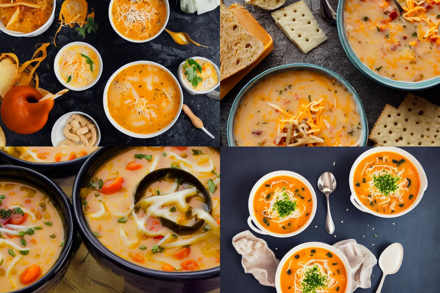 Prompt: cheesy brain soup, food photography, detailed