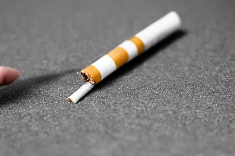 Prompt: Close-up of cigarette in five fingers, thin soft hand holding cigarette, hyper realistic, natural