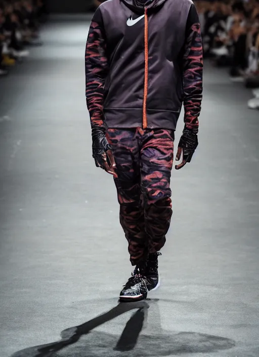 Image similar to hyperrealistic and heavy detailed nike runway show of travis scott, leica sl 2 5 0 mm, vivid color, high quality, high textured, real life