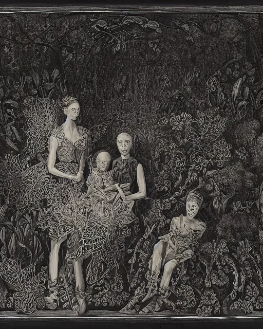 Image similar to propaganda, made of intricate decorative lace leaf skeleton, in the style of the dutch masters and gregory crewdson, dark and moody