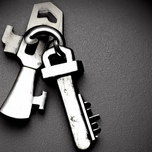 Image similar to a stylised old metal key, key is on the center of the image, rpg game inventory item, on the white background