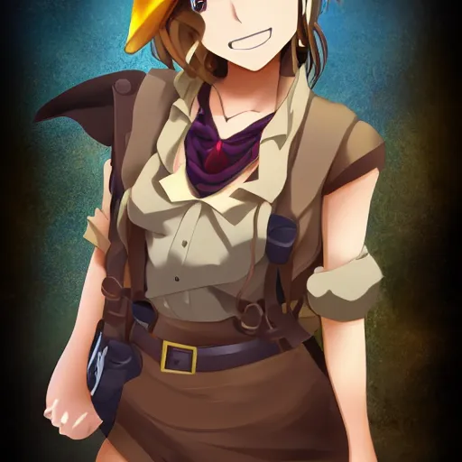 Prompt: indiana jones anime girl portrait, full body