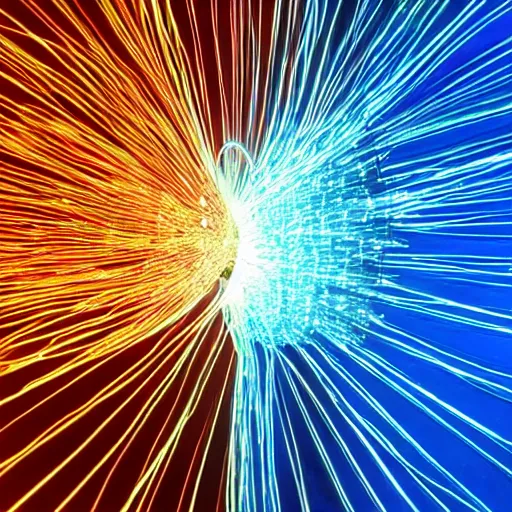 Prompt: “a neural network of fiber optics emitting dee blue light on a computer screen”