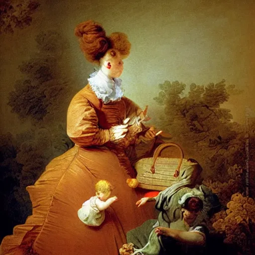 Prompt: sad inflatable housewife, painting by fragonard