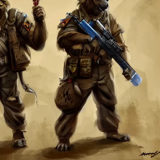 Image similar to two humanoid german shepherds beast - men in military style, they holding a beer, artstation, concept art, smooth, sharp foccus ilustration, artstation