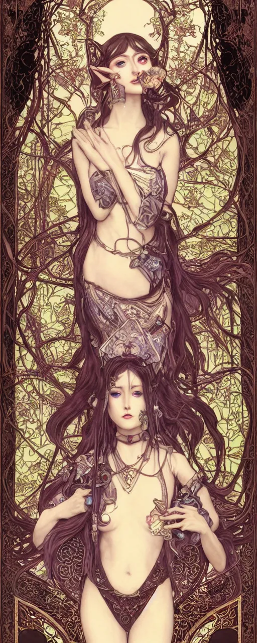 Prompt: the Empress tarot card art nouveau sexy full body dark fantasy portrait of Legend of Zelda Twilight Princess, blackpink lisa+smoky eyes+front face with light flowing hair, ultradetail face, art and illustration by CASIMIR ART and tian zi and craig mullins and Ayami Kojima and WLOP and alphonse mucha, fantasy, intricate complexity, human structure, human anatomy, fantasy character concept, watermark, blurry, hyperrealism 8k