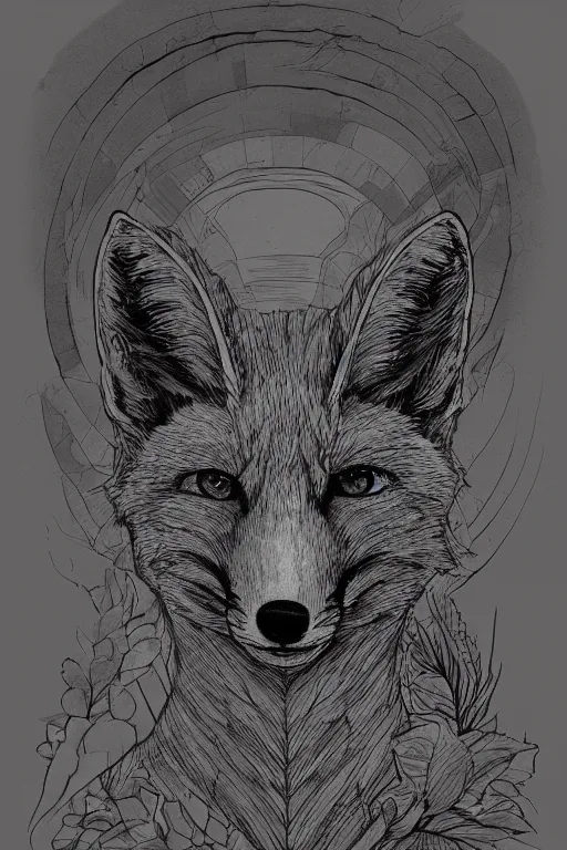 Image similar to portrait of fox, in the style of Greg Broadmore and Arthur Rackham and Moebius,trending on artstation, light lighting side view,digital art,surrealism ,macro,blueprint ,vaporwave ,