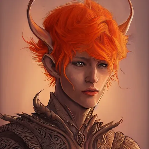 Prompt: portrait painting of an elven eladrin young man with very short light orange hair and tribal tattoos in his cheekbones wearing fur armor, d & d, rpg, sharp focus, award - winning, trending on artstation, masterpiece, highly detailed, intricate. art by josan gonzales and moebius and deathburger