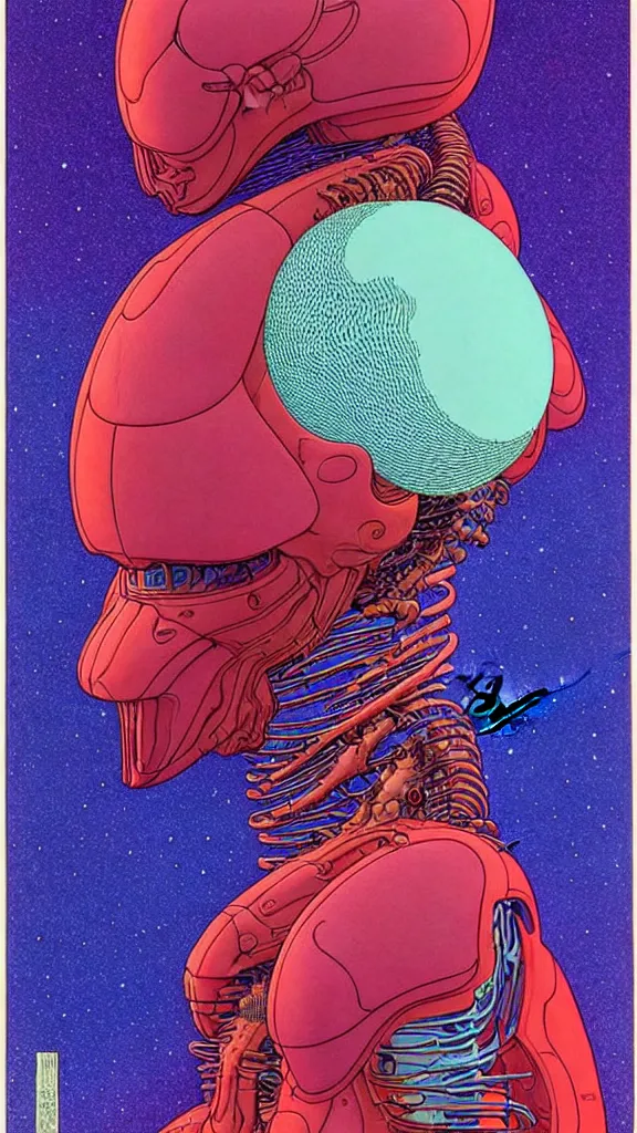 Image similar to ( ( ( ( a humanoid creature from another planet. ) ) ) ) by mœbius!!!!!!!!!!!!!!!!!!!!!!!!!!!, overdetailed art, colorful, artistic record jacket design