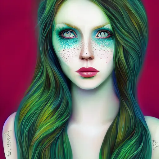 Image similar to a red haired, beautiful woman with blue / green eyes, some freckles, pale skin deep focus, elegant, digital painting, smooth, sharp focus, 8 k, art by jasmine becket griffith and tim burton