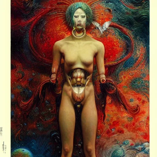 Image similar to UHD hyperrealistic photorealisitc, detailed cosmic Angelic robot, by Mark Brooks, tonalism, rich deep colors. Beksinski painting, art by Adrian Ghenie and Gerhard Richter. art by Takato Yamamoto. masterpiece