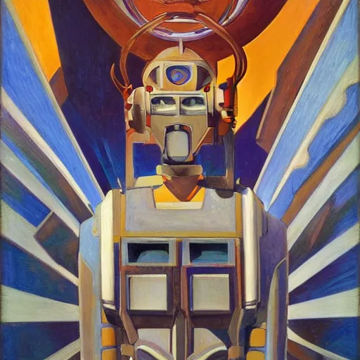 Image similar to the robot wearing her human mask, by prudence heward and donato giancola and nicholas roerich, symbolist, dramatic lighting, elaborate geometric ornament, art brut, god rays, soft cool colors, smooth, sharp focus, extremely detailed