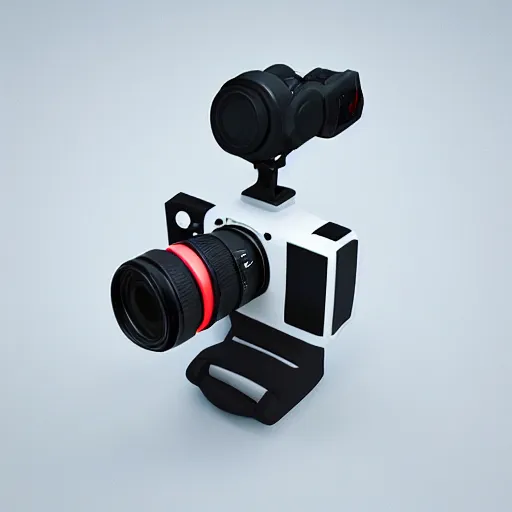 Image similar to Very tiny DSLR model, iOS emoji, 3D clay render, 4k UHD, octane render, white background, isometric top down left view, diffuse lighting, simplistic