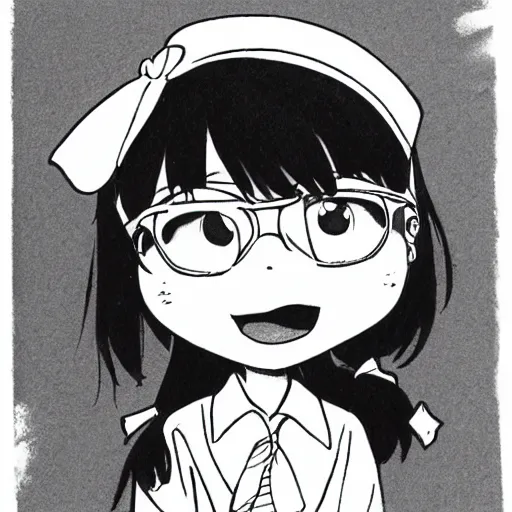 Prompt: a perfect professional sketch of a funny and cute Japanese schoolgirl, by ink pen, in style of Disney Pixar, CalArts, on high quality paper