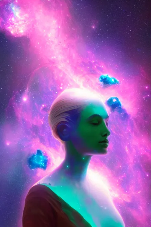 Image similar to A beautiful portrait of female cosmic being with a nebula as its body by Beeple, 8K, UHD , Trending on artstation.