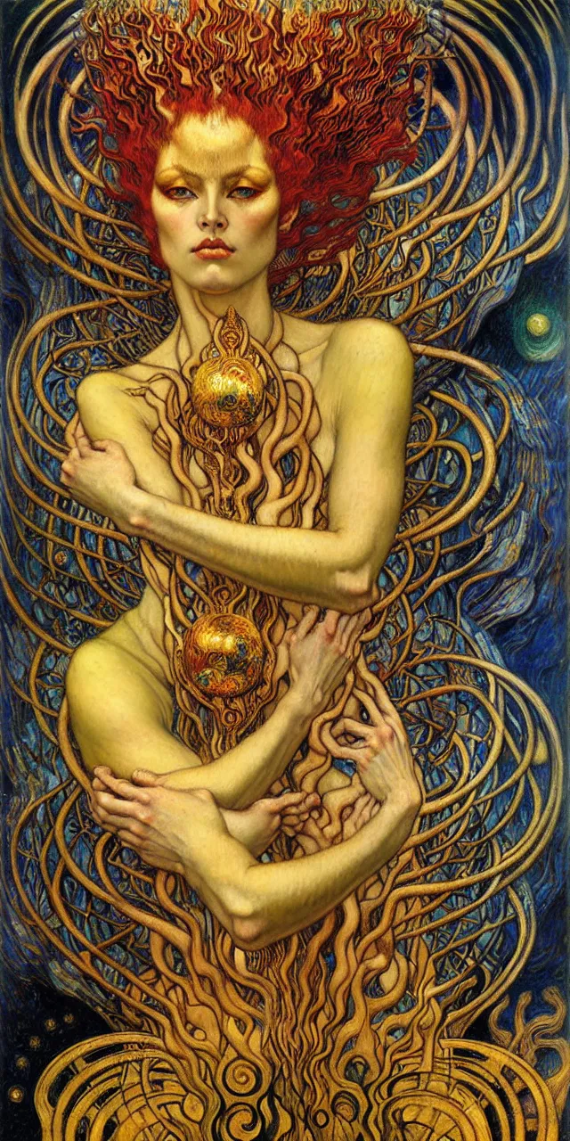 Image similar to Divine Chaos Engine by Karol Bak, Jean Delville, William Blake, Gustav Klimt, and Vincent Van Gogh, symbolist, visionary