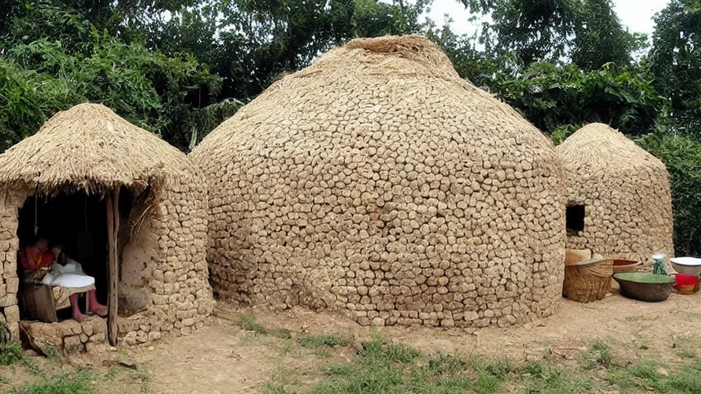 Prompt: a small village house made of Cob