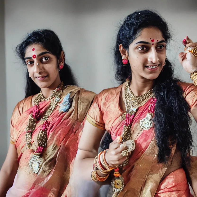 Image similar to portrait of smriti mandhana as a cute goddess, ultra realistic, canon 3 5 mm photography