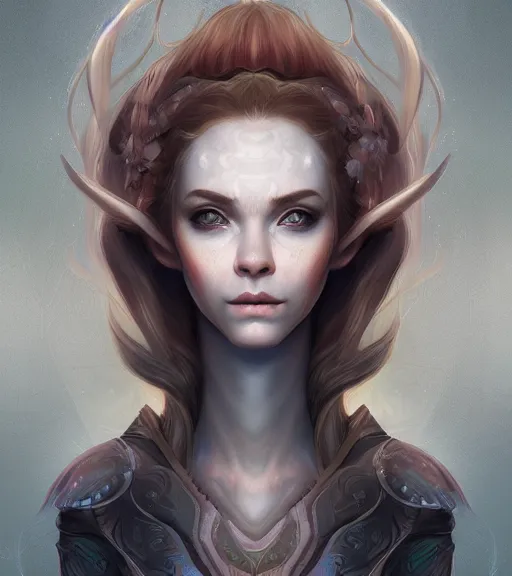 Image similar to A detailed digital art head on symmetrical fanart portrait of a cute elven woman with split coloredhair by Charlie bowater and lise deharme wlop, critical role