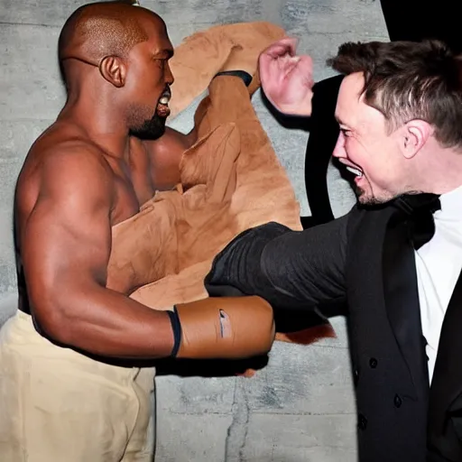 Image similar to elon musk punching kanye west in the face