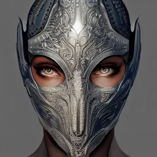 Image similar to Very very very very highly detailed epic photo of face with venetian mask, intricate, dystopian, sci-fi, extremely detailed, digital painting, artstation, concept art, smooth, sharp focus, illustration, intimidating lighting, incredible art by Artgerm and Vincent di Fate