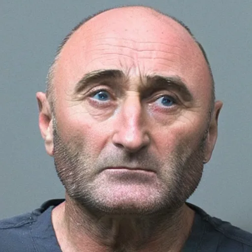 Prompt: mugshot photo of Phil Collins