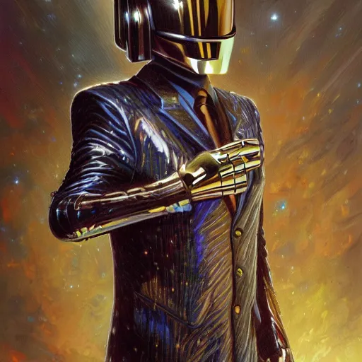 Image similar to Daft Punk as fantasy D&D characters, close-up portrait art by Donato Giancola and James Gurney, digital art, trending on artstation