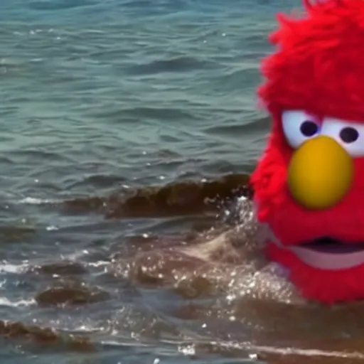 Image similar to cnn news footage of elmo being washed up on shore, tv