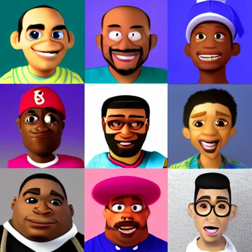 Prompt: famous rappers avatars made with blender in disney pixar style