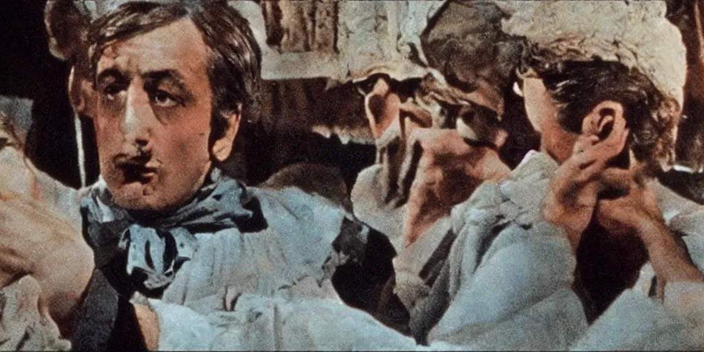 Prompt: a scene from a movie of luchino visconti with marcello mastroianni standing. technicolor!!!!, vivid colors, colorful, cinematic, highly detailed