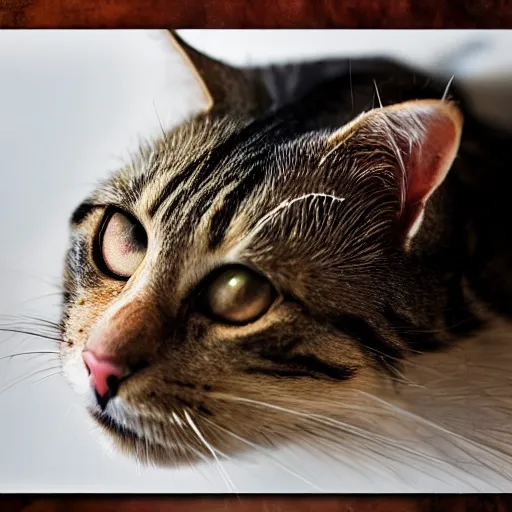 Prompt: michelin star food photography of a cats head